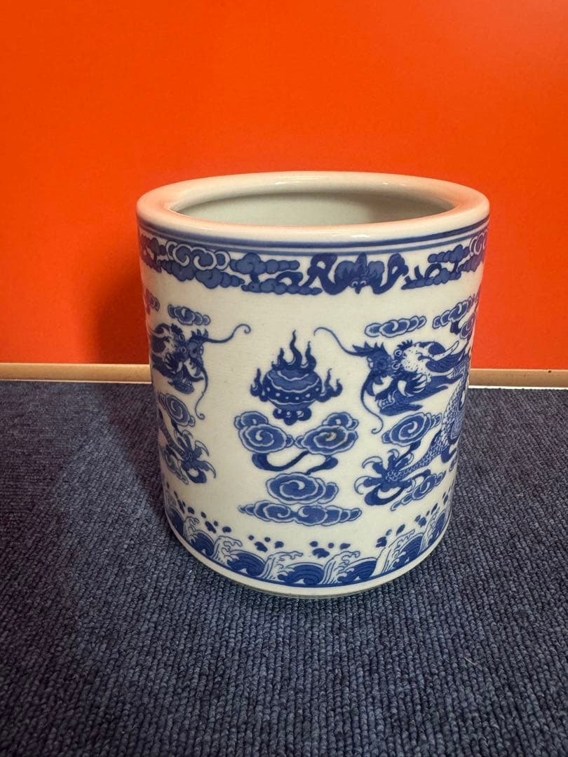 1757 中国骨董 乾隆年製銘 双龍文 筆筒 時代物 中国古董商在法国