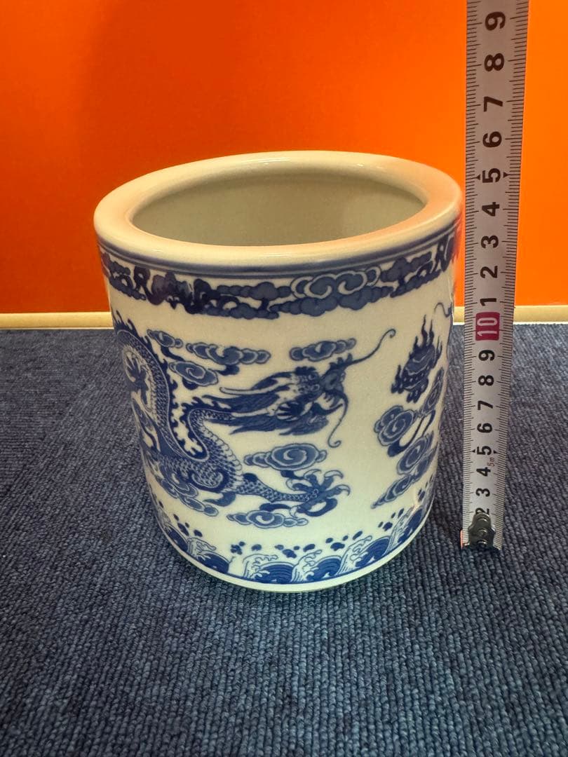 1757 中国骨董 乾隆年製銘 双龍文 筆筒 時代物