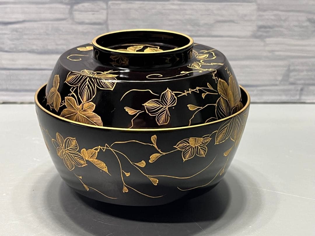 極上　輪島塗　沈金蒔絵　大きめ　吸物椀　煮椀　五客　木製　五客はラストです。