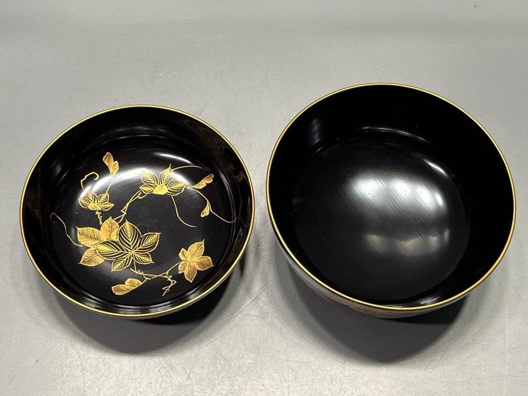 極上　輪島塗　沈金蒔絵　大きめ　吸物椀　煮椀　五客　木製　五客はラストです。