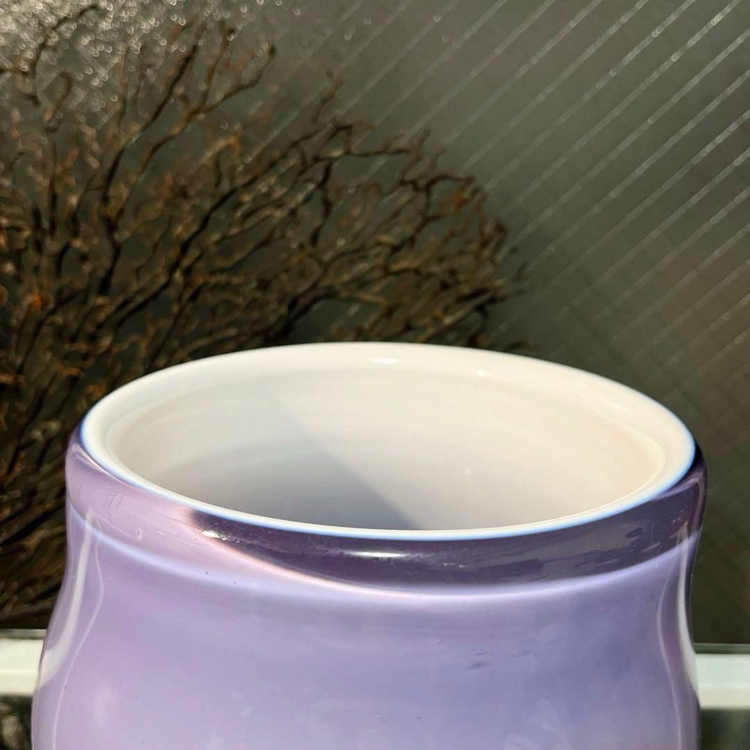 骨董 時代ガラス 淡紫色 乳白色暈し 括れ寸胴型 水指 花器 ウランガラス