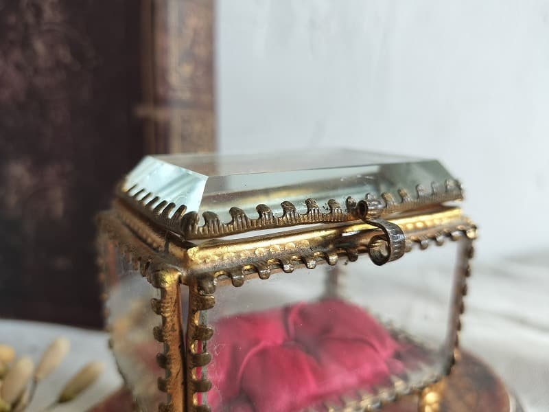 フランス アンティーク クリスタル 5面 ジュエリーケース 1900年 美品