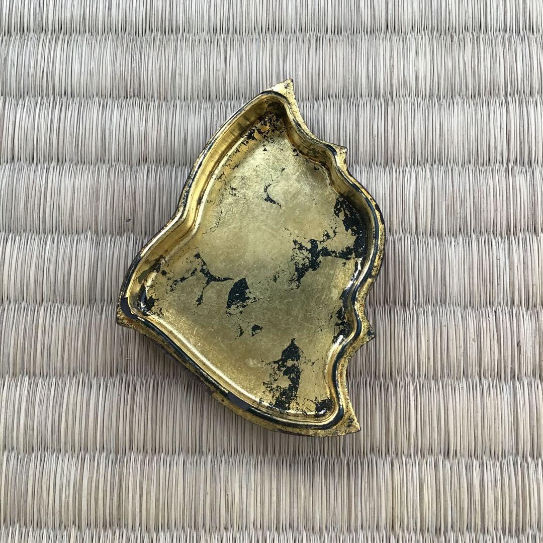 骨董品 茶道具 香合 黒柿千鳥香合 内側金箔(傷)銅板付属 配送桐箱