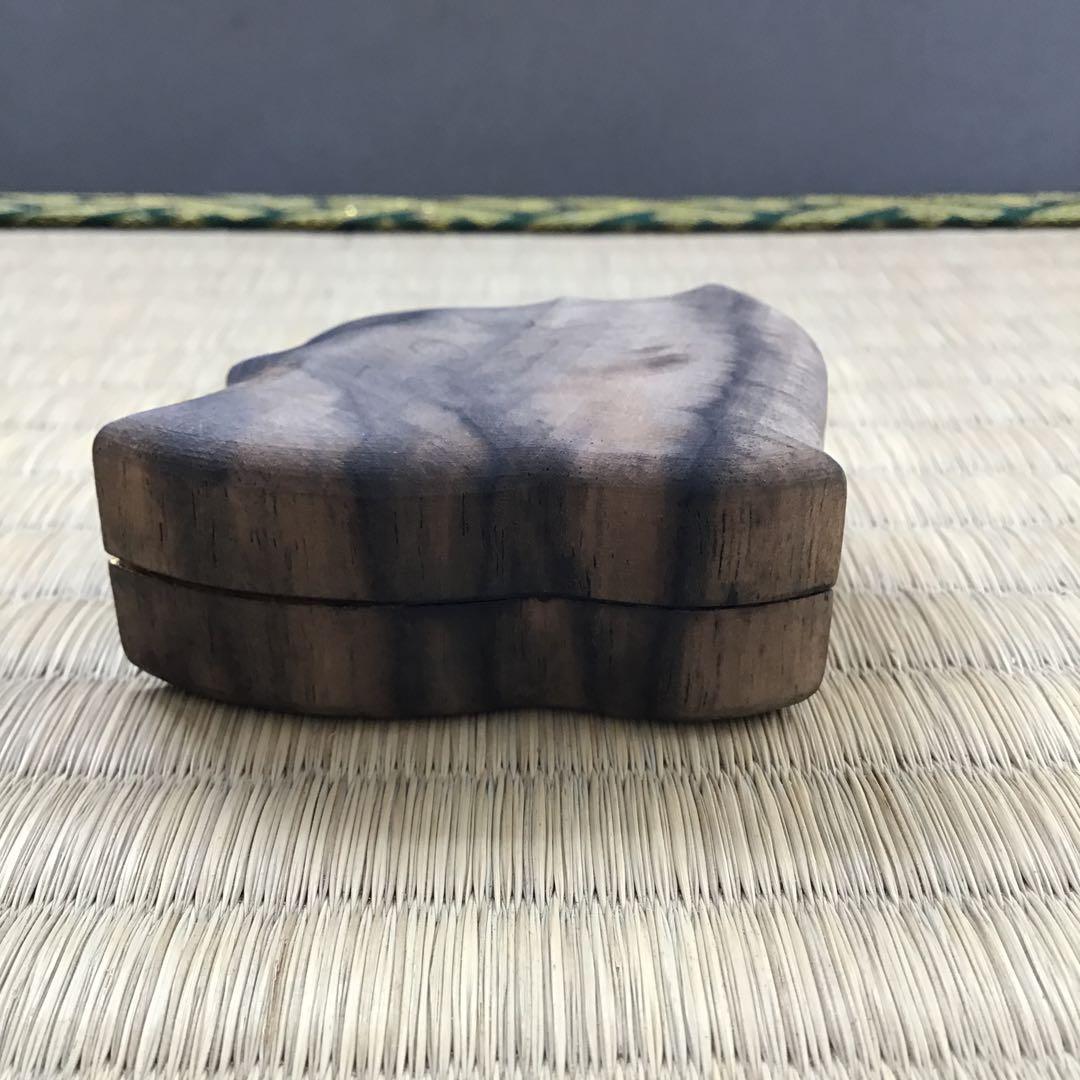 骨董品 茶道具 香合 黒柿千鳥香合 内側金箔(傷)銅板付属 配送桐箱