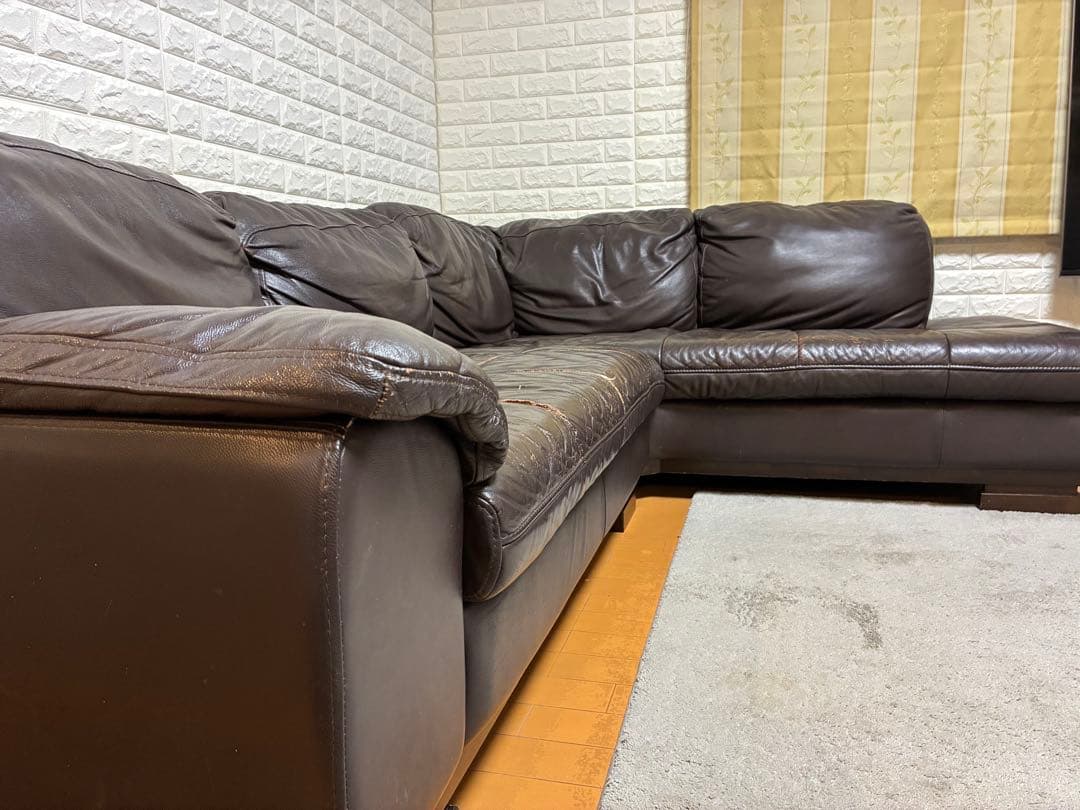 カウチソファー 本革 L字型 ダークブラウン l字ソファー