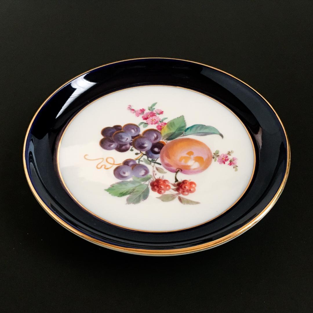 マイセン 金彩 果実文 フルーツ コバルト 絵皿 プレート直径 17センチ ⑤