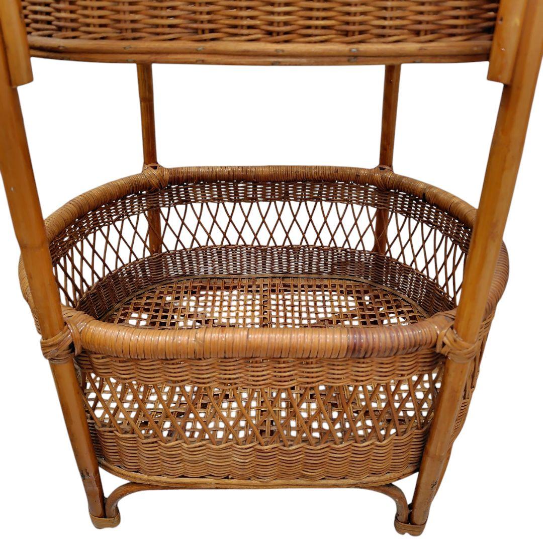【ヴィンテージ】籐 ラタン ランドリーラック脱衣かご2段家具インテリア昭和レトロ