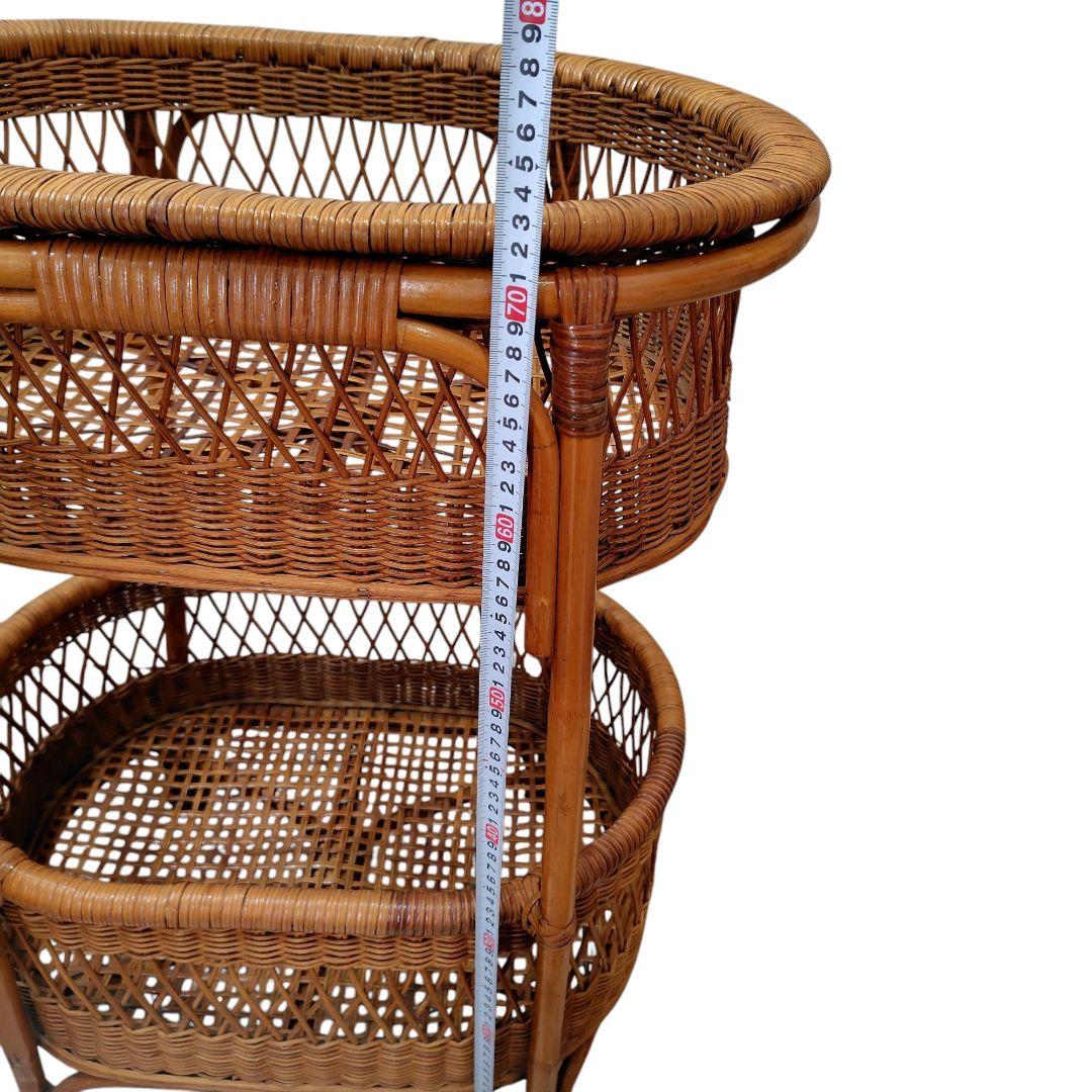 【ヴィンテージ】籐 ラタン ランドリーラック脱衣かご2段家具インテリア昭和レトロ