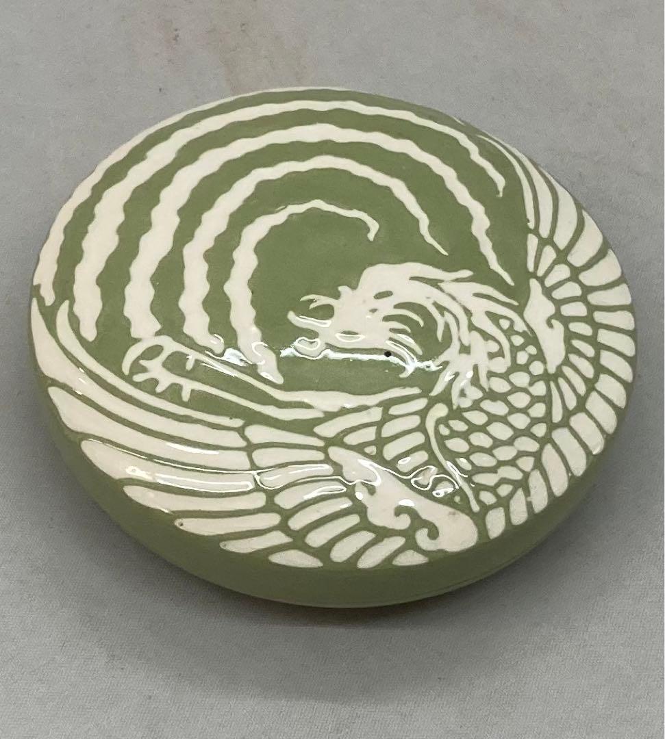 B158s 錦光山造 薄緑地白鳳凰図 香合 京焼 香道具 茶道具 箱