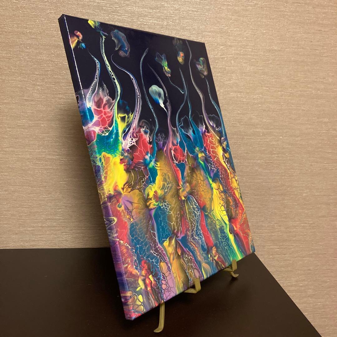 送料込み アクリルペイントアート  原画 ラメ カラフル