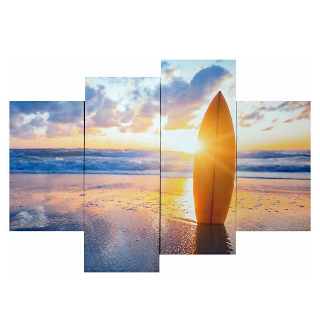フォトパネル Surfboard on the beach at sunset