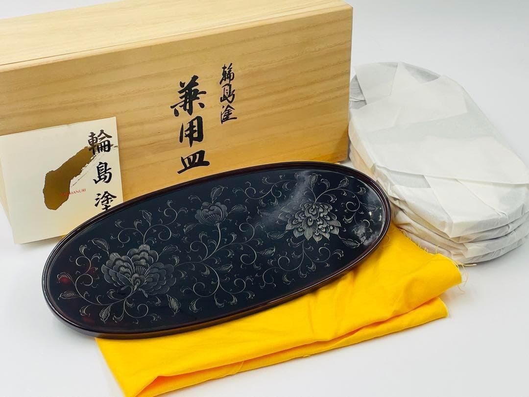 輪島塗兼用皿五客 西村國峰 【美品】 輪島塗 五島屋謹製 兼用皿