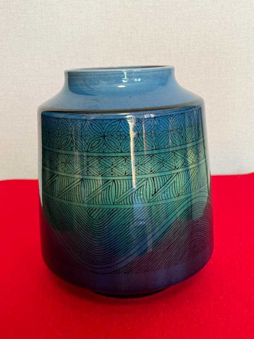 柳雨軒 三代 人間国宝 徳田八十吉（正彦銘）碧明釉 小紋壺 管理