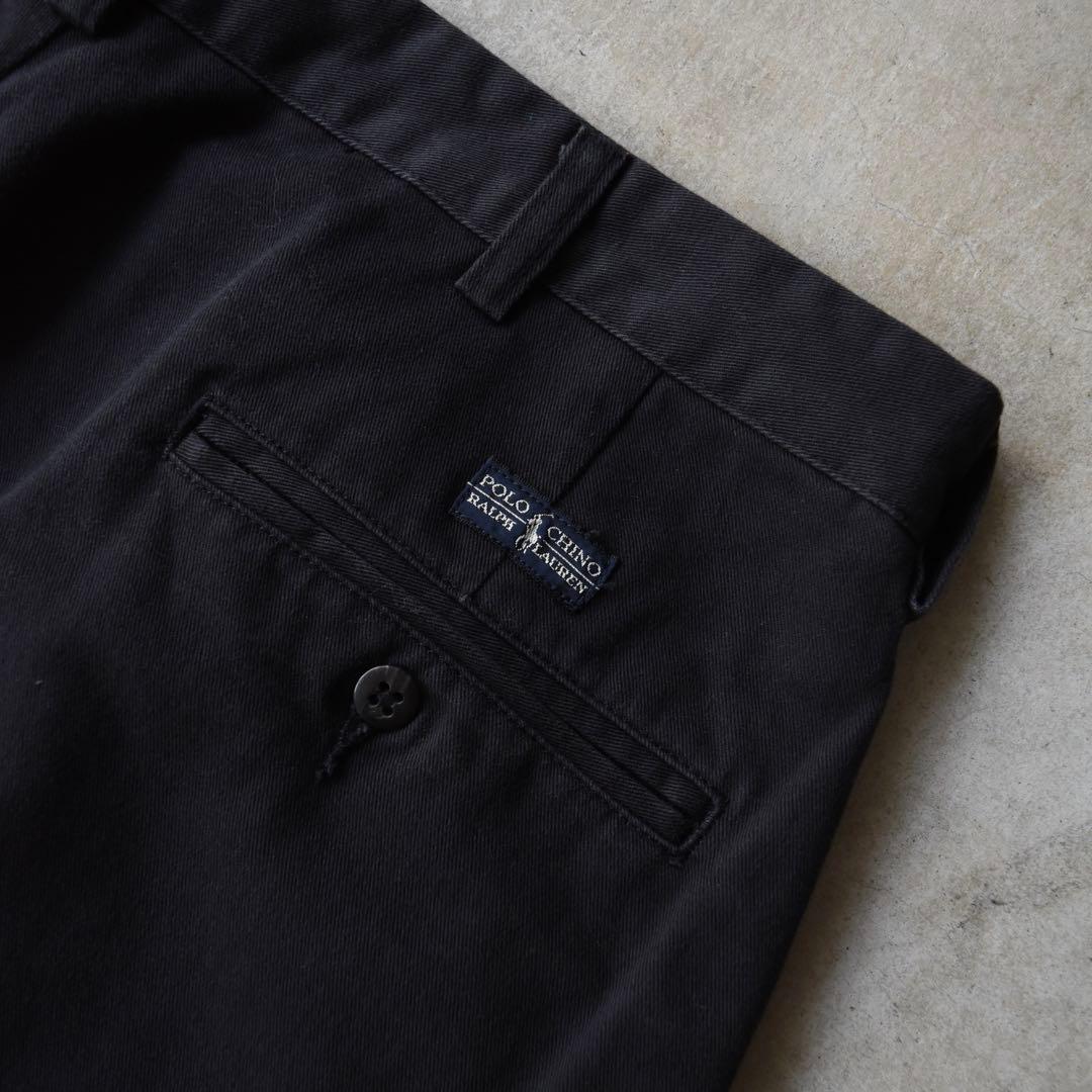 90s ラルフローレン ANDREW PANT ポロチノ 黒 タックチノ USA