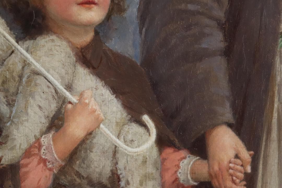 真作保証 西洋美術 ヨーロッパ絵画 「少女と女性」油彩20号 18～19世紀