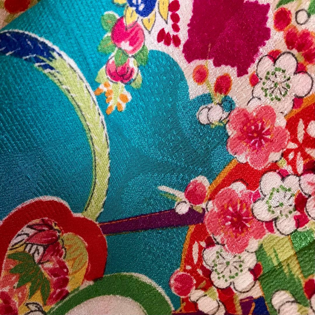 正絹 アンティーク着物 女の子 七五三 ◇檜扇 花車 古典柄