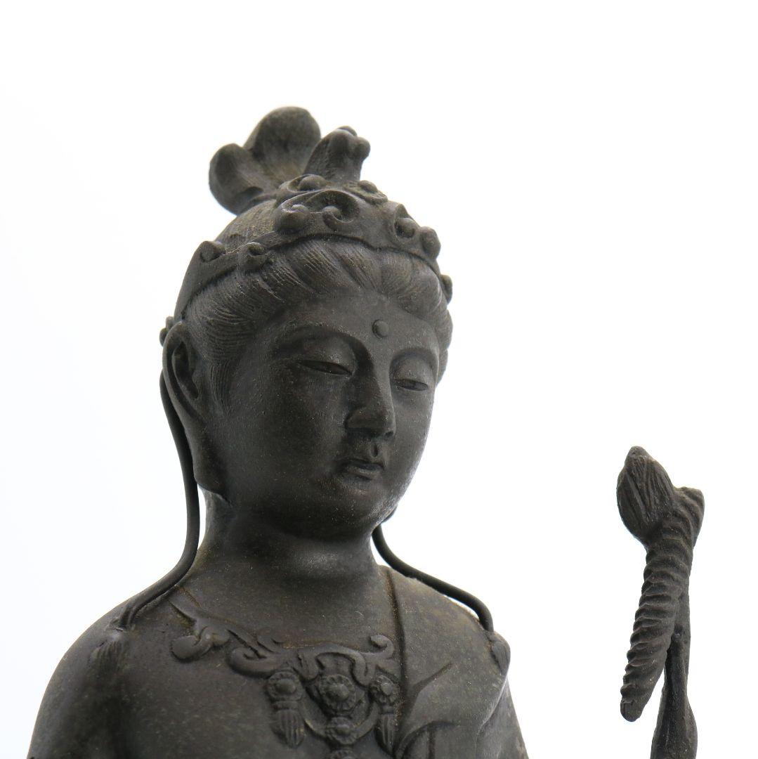 聖観音菩薩像 仏教美術 銅製/ブロンズ 仏像 置物 AB228 1FB6