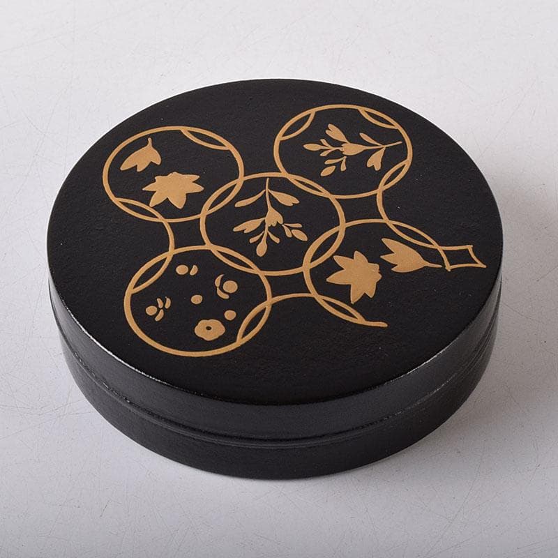 茶道具　筑城筑良作　一閑塗　花七宝蒔絵　香合　共箱　V　7861