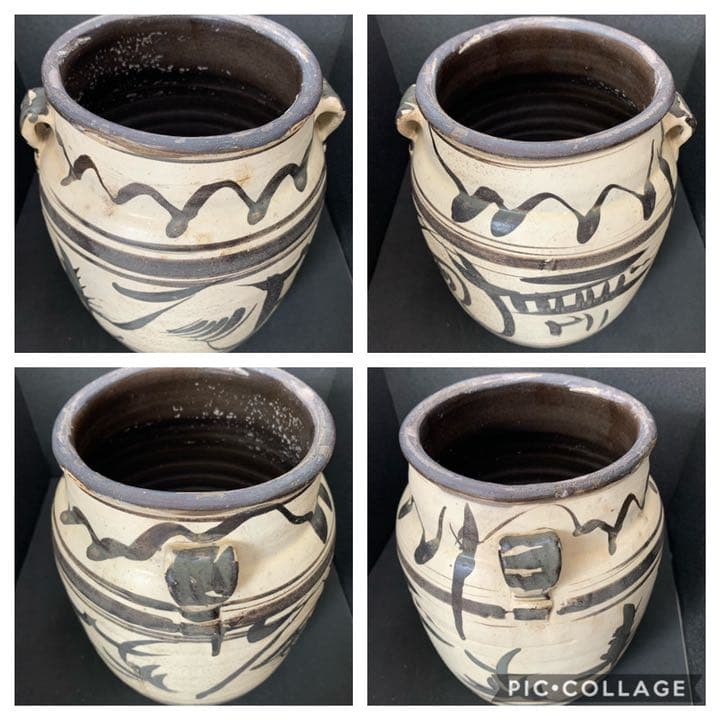 李朝時代 絵高麗 粉粧灰青沙器 鉄絵紋 水指 茶道具 壷 壺 花瓶 時代 李