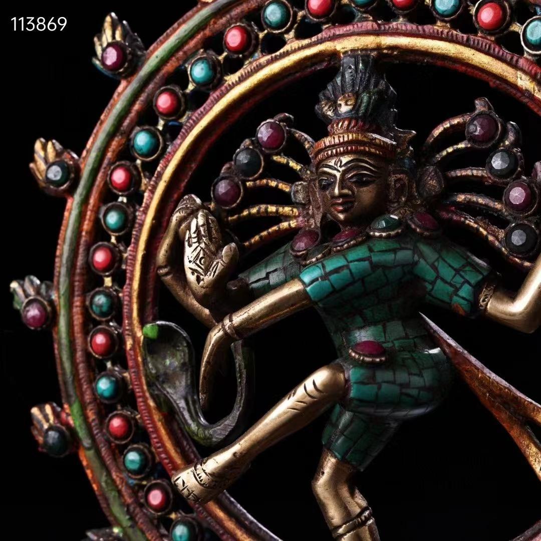 中国古美術・チベット収・純銅・蔵伝工芸・宝石彩絵描金・立自在度母・