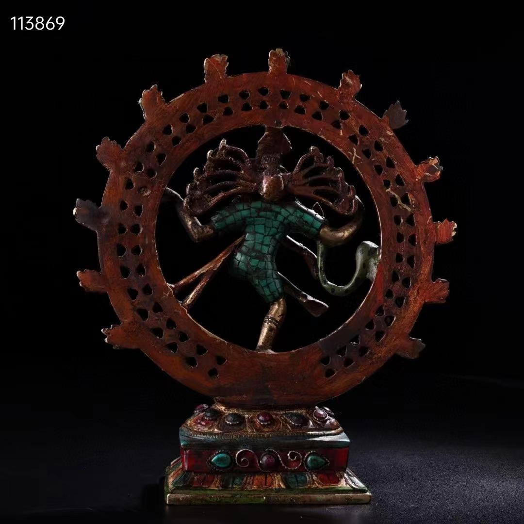 中国古美術・チベット収・純銅・蔵伝工芸・宝石彩絵描金・立自在度母