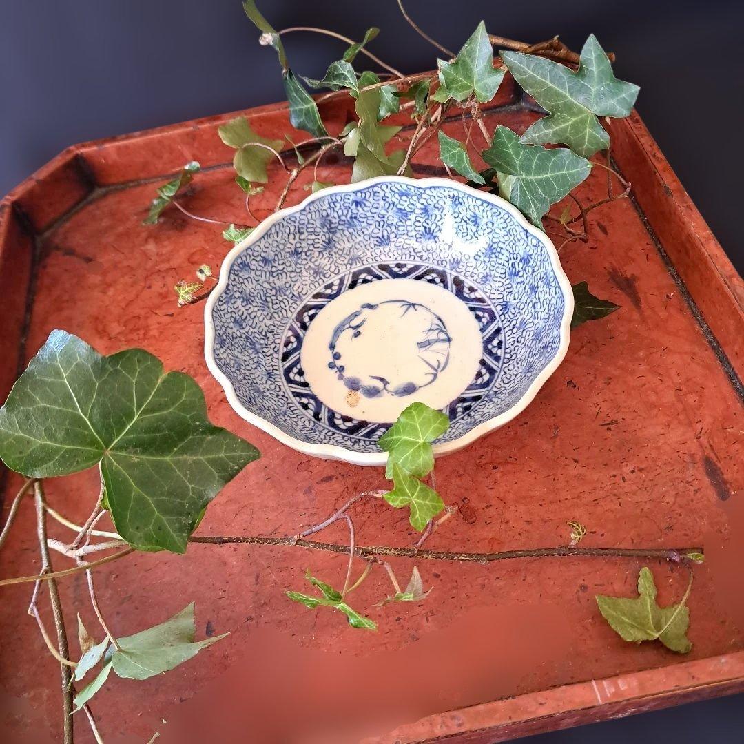 人気の微塵(みじん)唐草文」 古伊万里皿(直径15.5cm) 3客セット 骨董