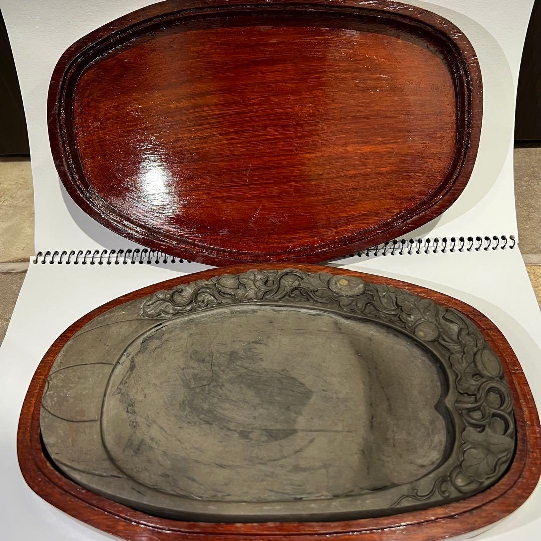 【超希少】　端渓硯　硯　スズリ　中国　骨董品　ヴィンテージ　蛍石　天然石　木箱入