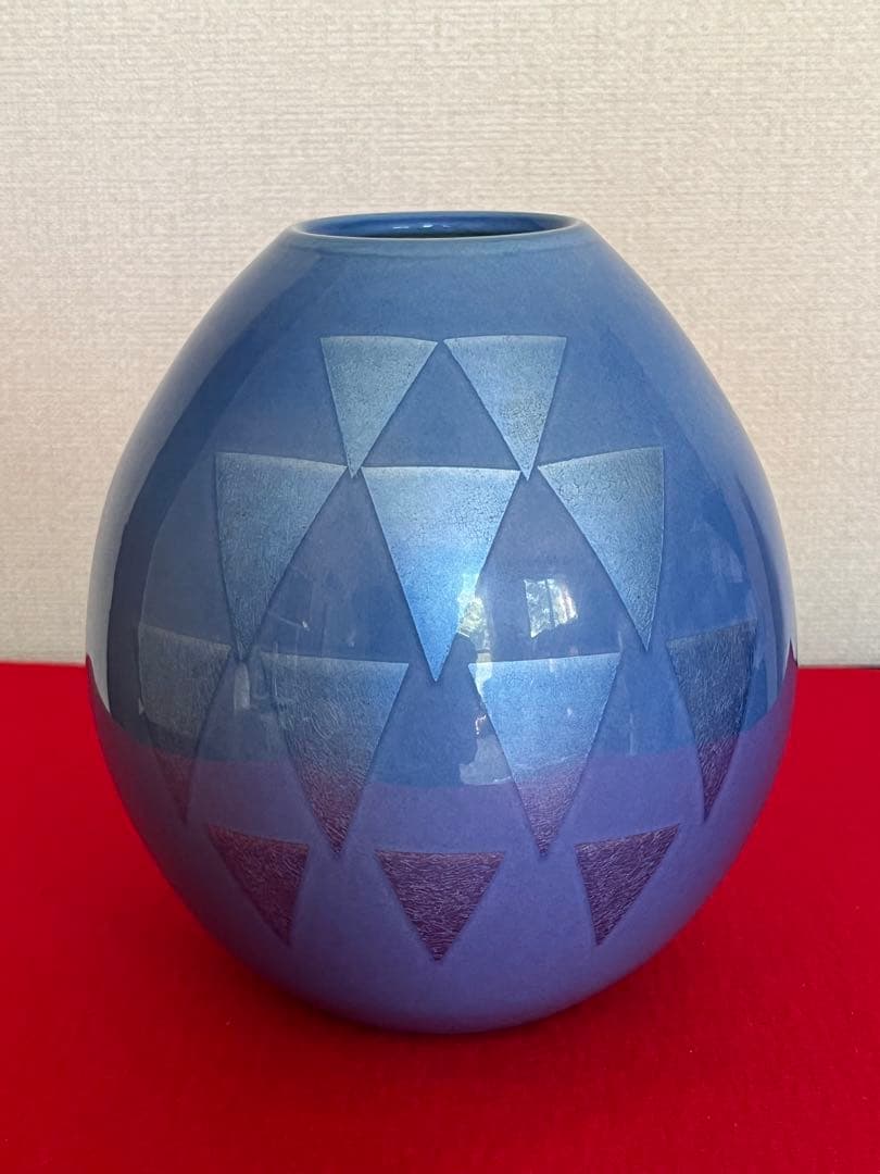 人間国宝内定 中田一於 淡青釉裏銀彩 花瓶 N48 日本工芸会正会員