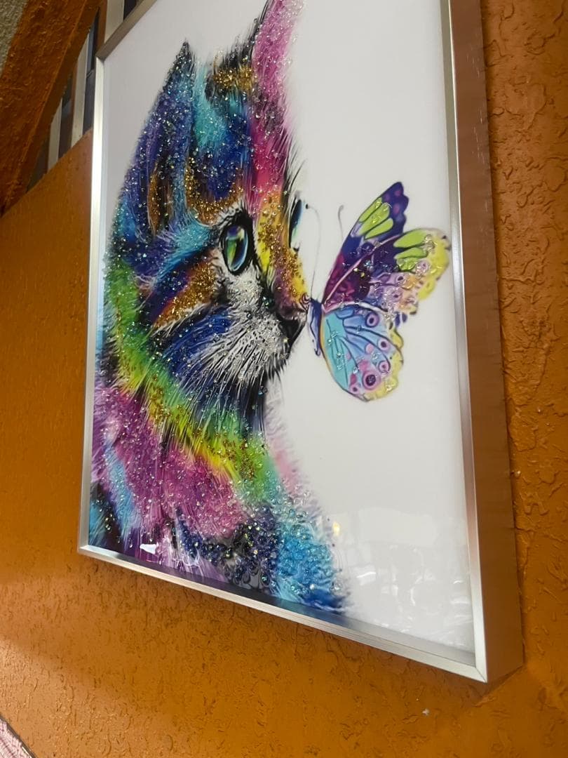 水晶絵　猫　ネコ　キャット　カラフル　アニマル　アートパネル　絵画　ペイント　絵
