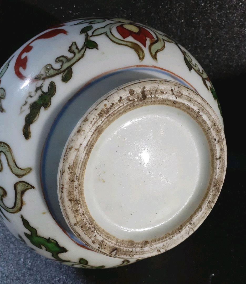 中国古美術 古玩 明朝 古赤絵 天啓赤絵 五彩 花図 瓶 花瓶 胴