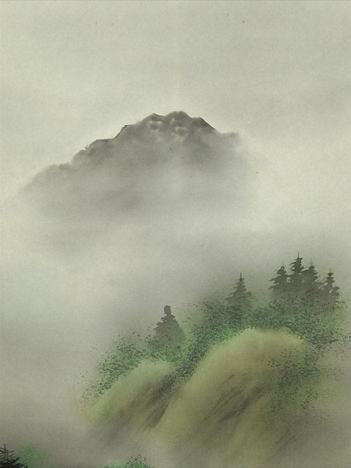 真作】掛軸 加茂敬山『彩色山水』絹本 肉筆 共箱付 掛け軸 g08266