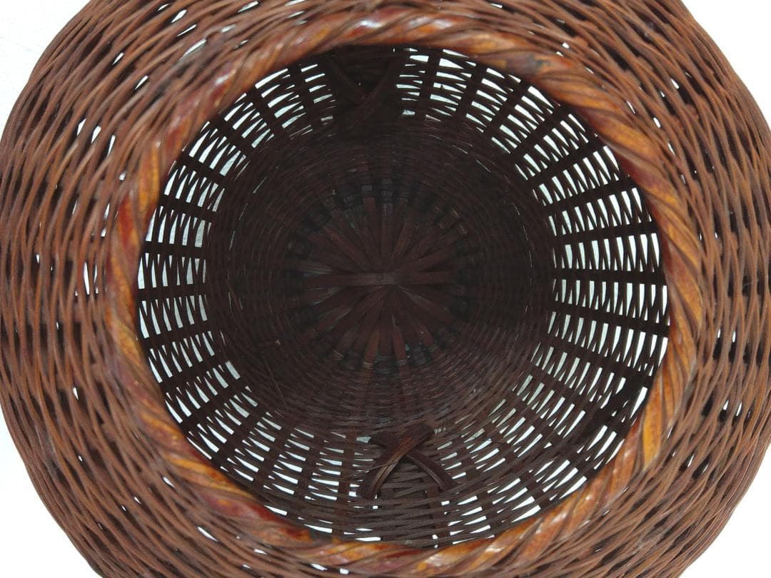 岡田節哉作 手付 籠花入 花器 茶道具 日展入選 日本工芸会