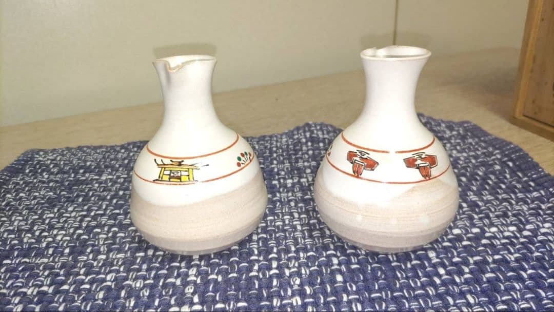 【お値下げ】赤膚焼 古瀬堯三作 奈良絵 徳利2 猪口3