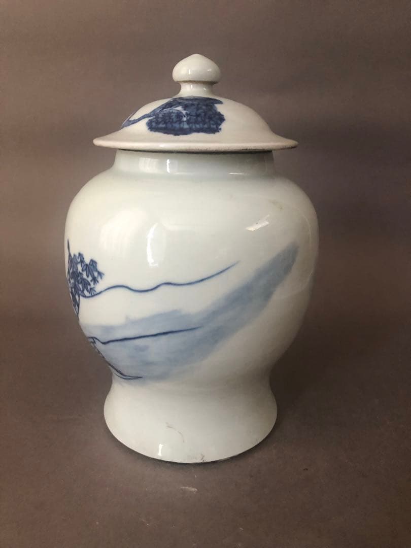 中国骨董 古美術 青花人物紋 蓋付壷