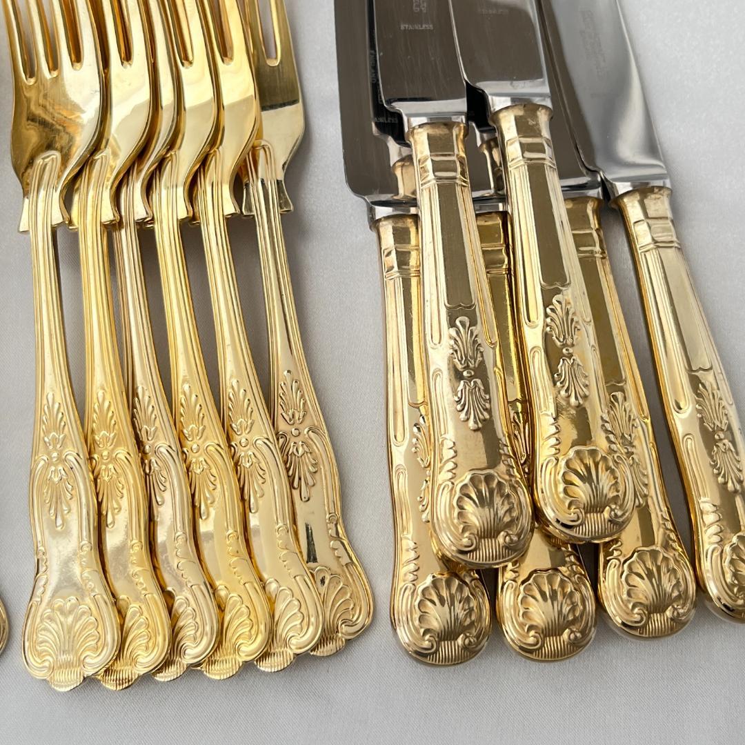 【英国】キングスパターンのデザートセット 23本組 【ゴールドプレート】