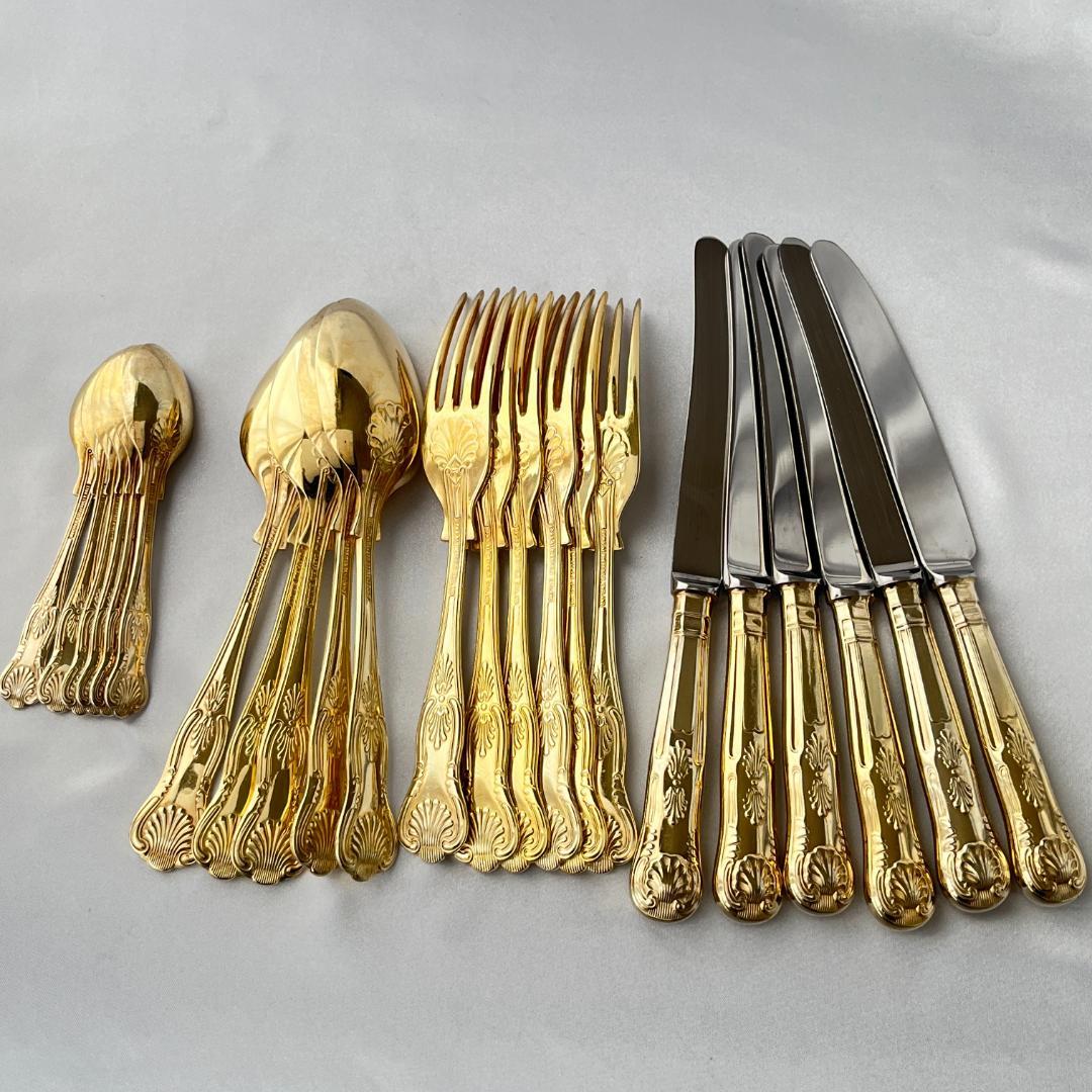 【英国】キングスパターンのデザートセット 23本組 【ゴールドプレート】