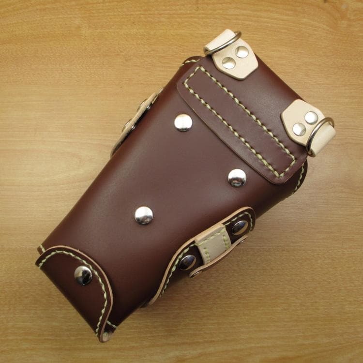 ブラウン＆ナチュラル　６丁　革ベルト付　本革シザーケース　SCL-158/CBA