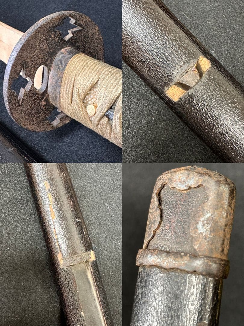 小太刀拵 刃渡約52.3cm 象嵌　亥目貫　鉄地鍔　竹光 古刀 時代物 古美術