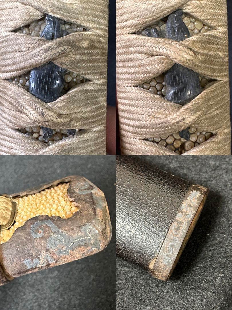 小太刀拵 刃渡約52.3cm 象嵌　亥目貫　鉄地鍔　竹光 古刀 時代物 古美術