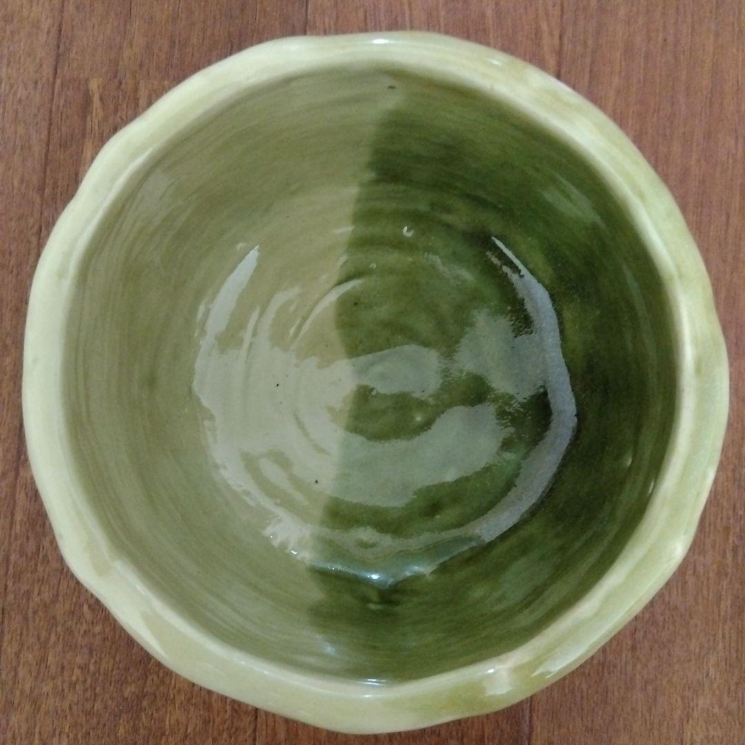 レア 一点物】茶碗 蜻蛉 緑色 陶器製 抹茶碗 観賞用茶碗 トンボ 850g 抹茶