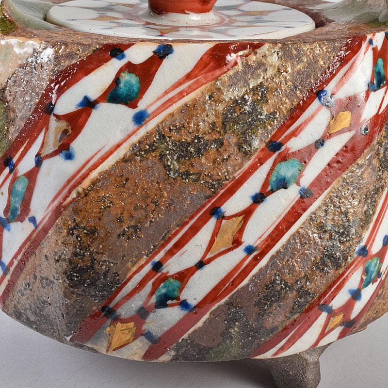 廣永窯 坪島土平作 金彩色絵 提酒器 共布共箱 D