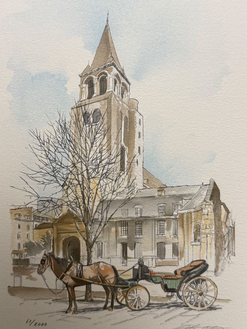 藤田西洋 馬と馬車の風景 センジェルメン ドゥ プレ教会