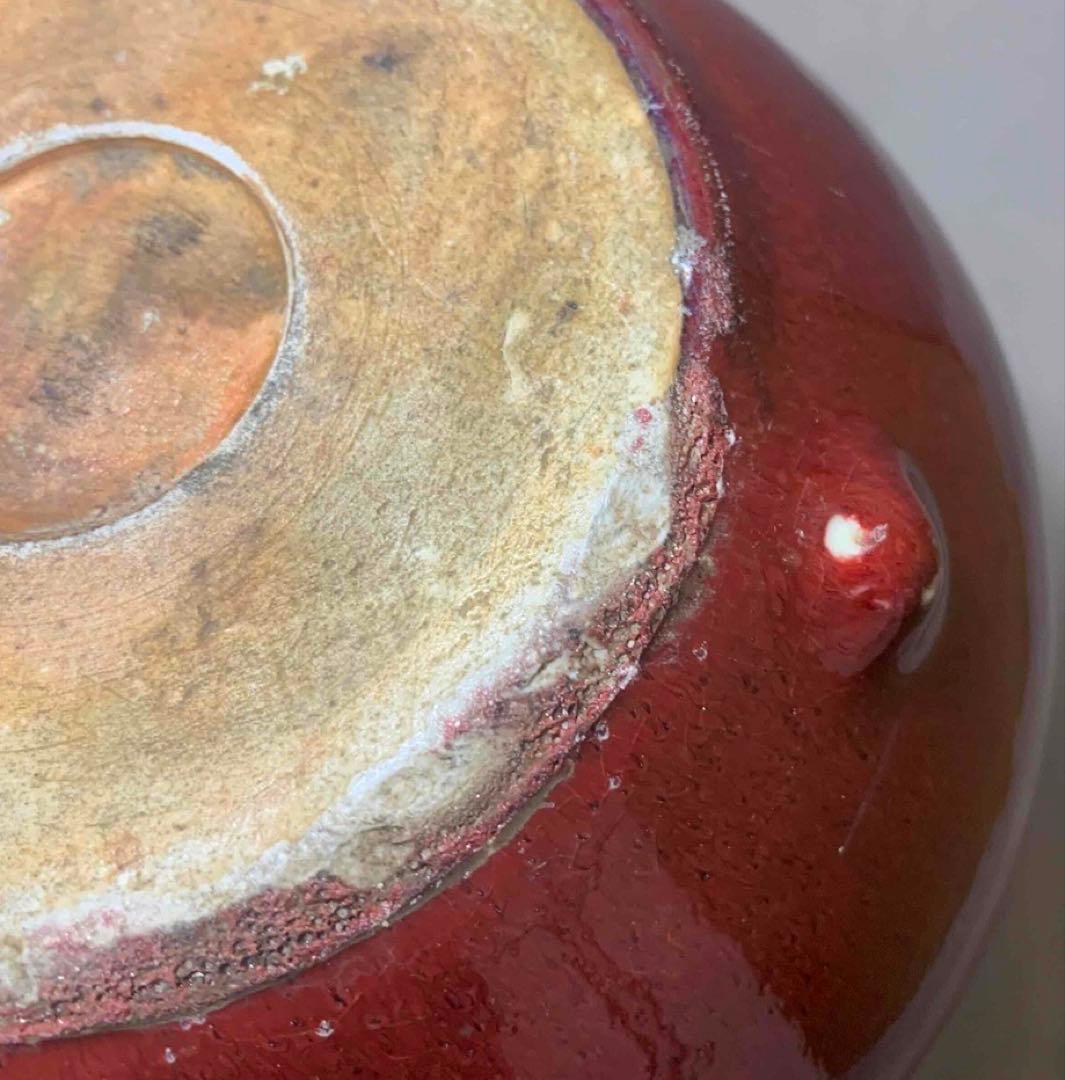 中国 紅釉丸形炉（洗筆）　f2250911