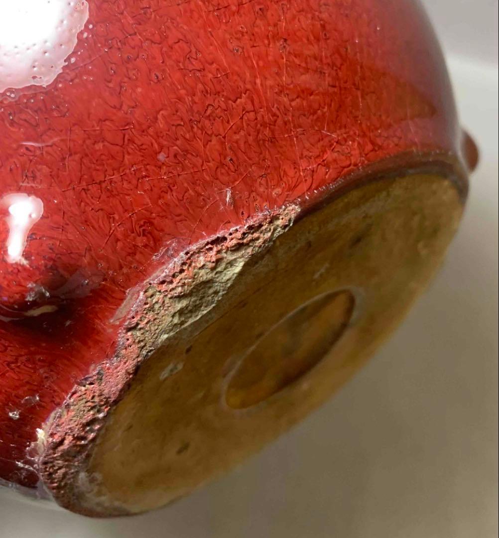 中国 紅釉丸形炉（洗筆）　f2250911