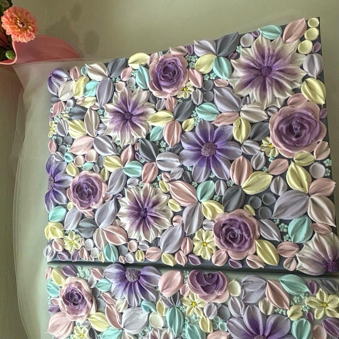 テクスチャーアート 花束 壁掛け インテリア 現代アート 花の絵