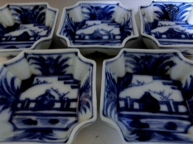 小皿□染付人物絵【大日本永楽造】5客 手塩皿 古京焼