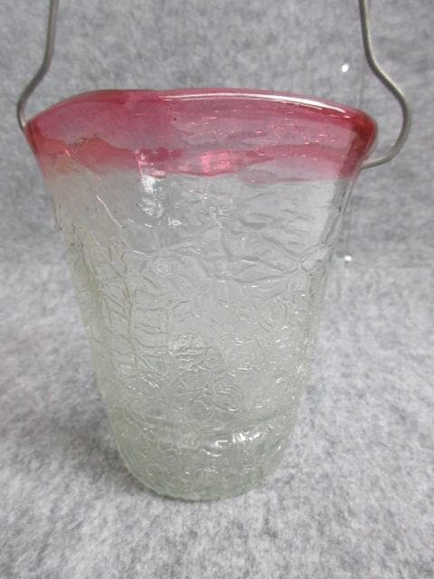 赤被せ縁ガラス朝顔形氷裂文アイスペール [B27515]