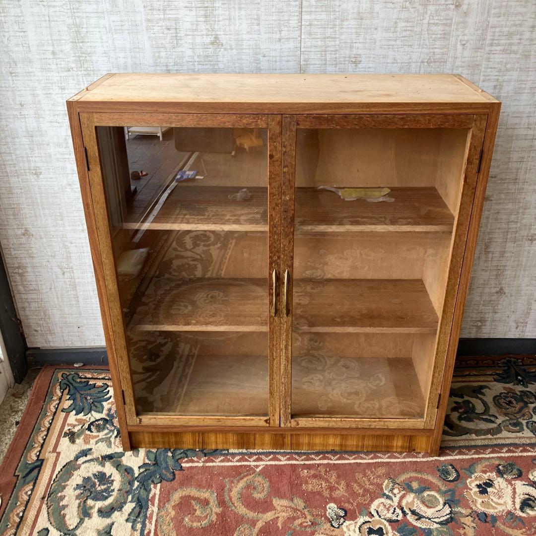 ① 昭和レトロ 古家具 ガラス戸 木製キャビネット 食器棚 飾り棚