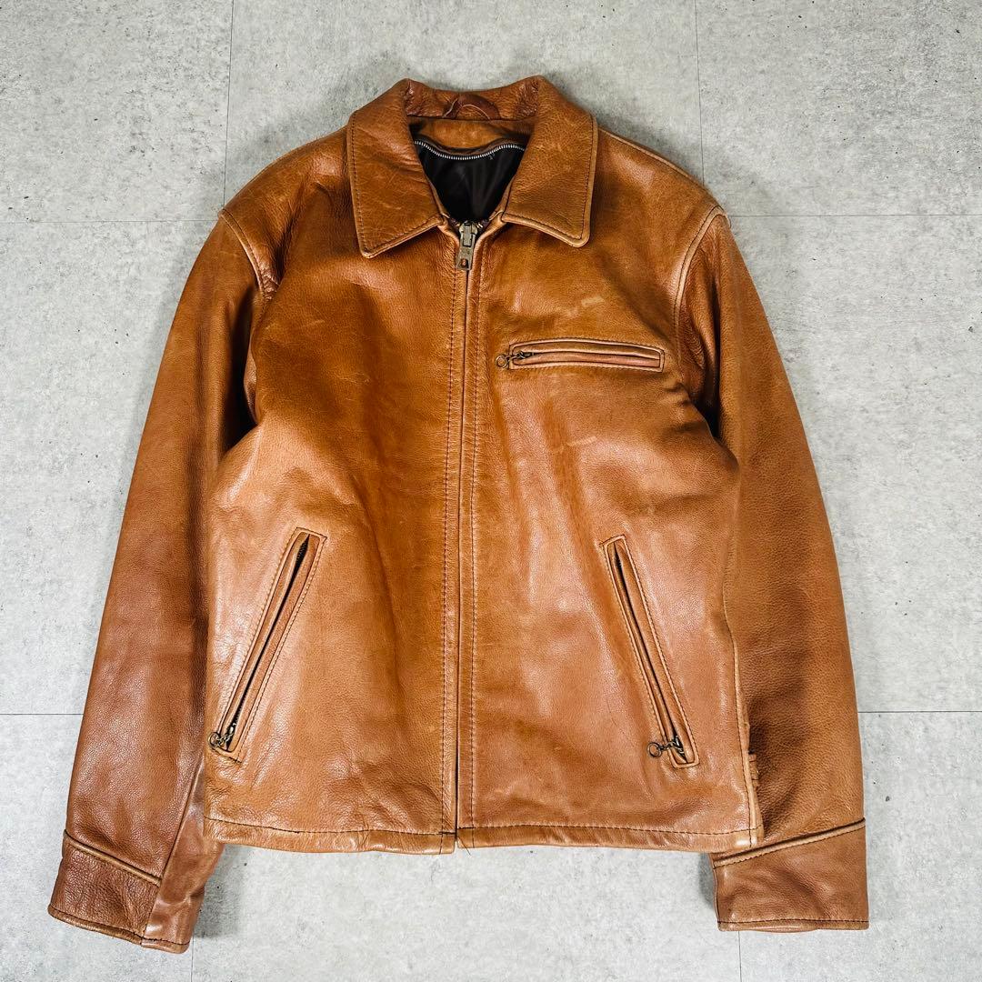 schottトラッカージャケットAT101襟付きシングル40 ライダース 茶