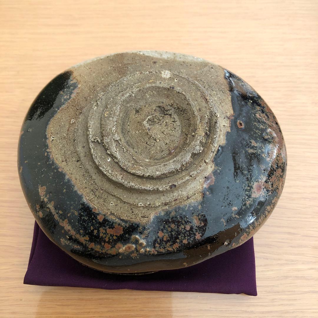 茶道具骨董品 江戸時代 黒織部沓形茶碗